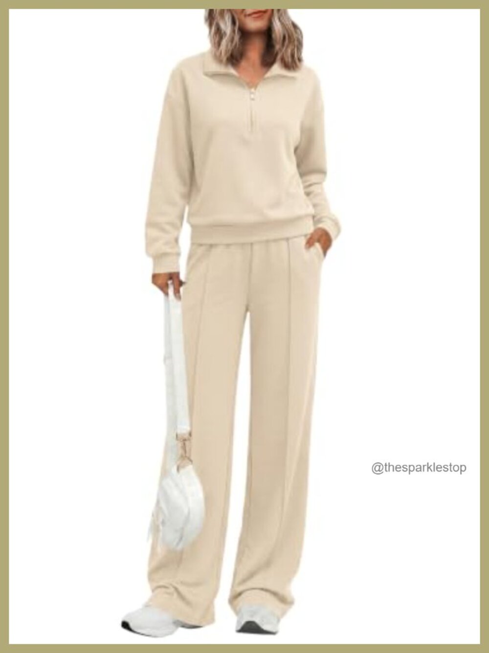 Women's 2 Piece Lounge Set Sweatsuit Half Zip Sweatshirt Wide Leg Pants
